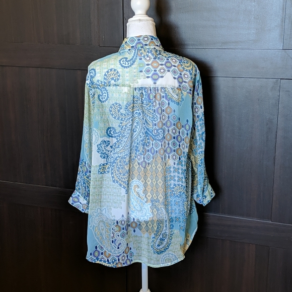 Coldwater Creek Shear Blue Blouse XL - Picture 2 of 7